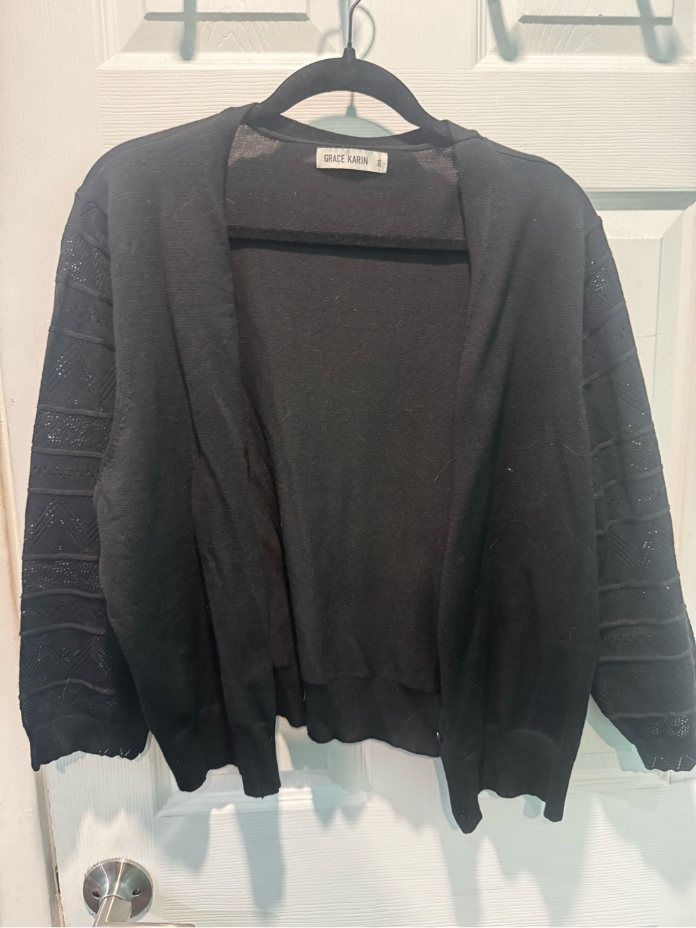 Grace Karin Black Open Cardigan with Textured Sleeve Detail